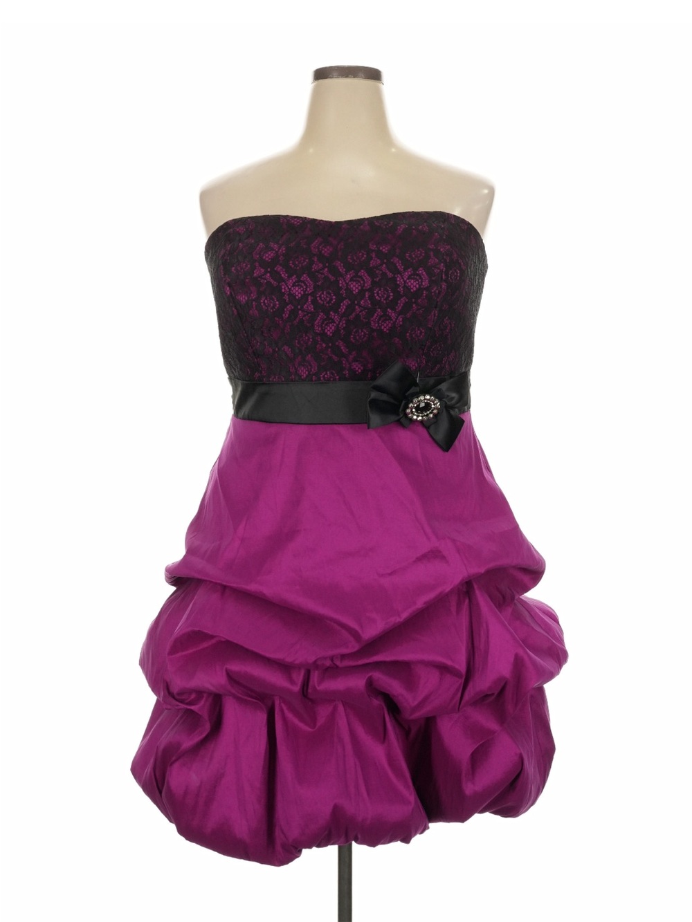 Strapless Bubble Hem Party Dress in Magenta and Black